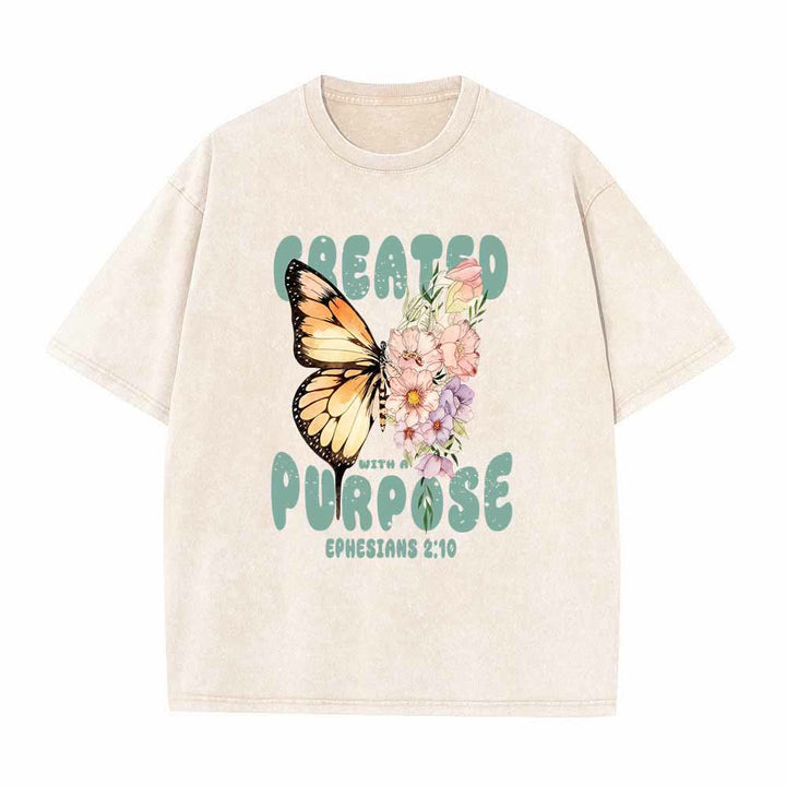 Christianartworkshop Created With A Purpose Monarch Butterfly Pastel Wildflower Ephesians 2:10 Front Print Washed T-Shirt - Beige - 5XL - image 7