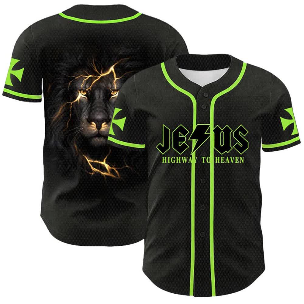 Christianartworkshop Jesus Highway To Heaven Lion Of Judah Unisex Baseball Jersey - Light Green - 5XL - image 15