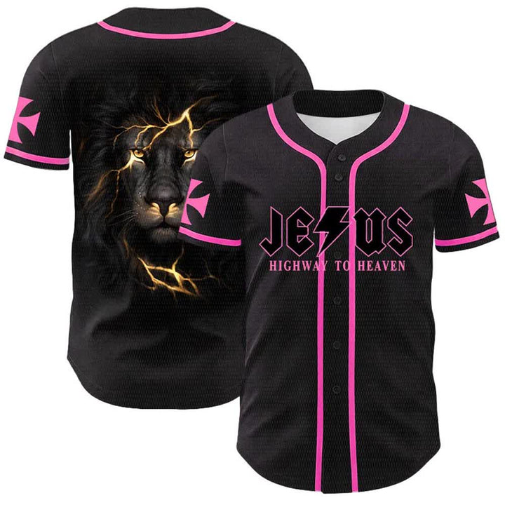 Christianartworkshop Jesus Highway To Heaven Lion Of Judah Unisex Baseball Jersey - Pink - 5XL - image 21