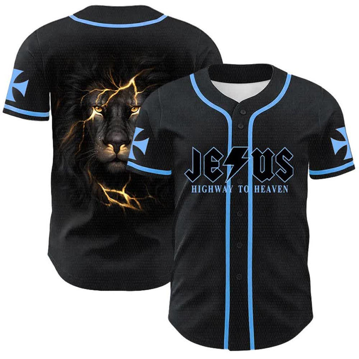 Christianartworkshop Jesus Highway To Heaven Lion Of Judah Unisex Baseball Jersey - Blue - 5XL - image 12