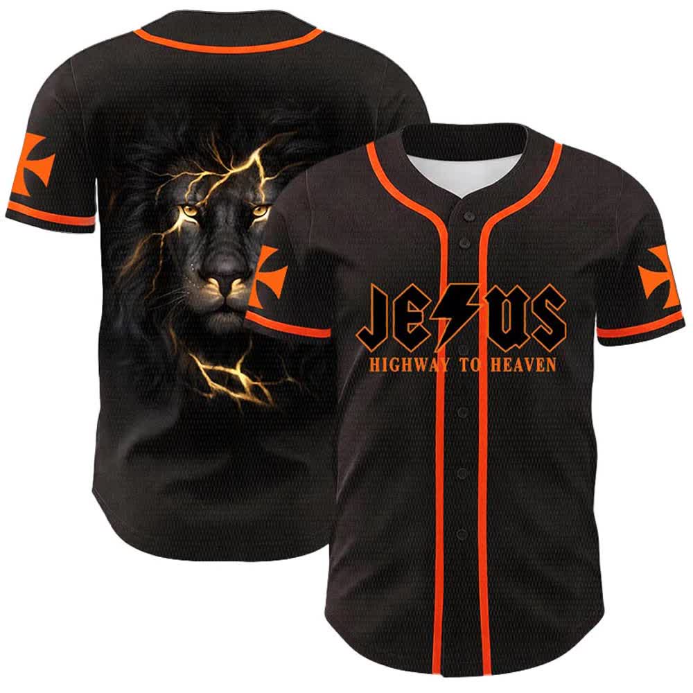 Christianartworkshop Jesus Highway To Heaven Lion Of Judah Unisex Baseball Jersey - Orange - 5XL - image 9