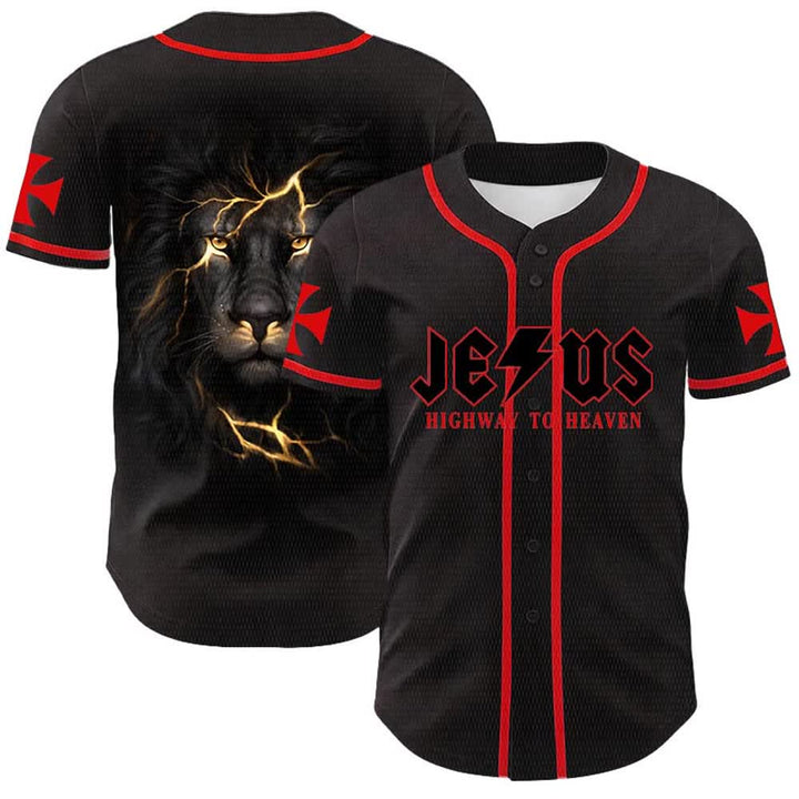 Christianartworkshop Jesus Highway To Heaven Lion Of Judah Unisex Baseball Jersey - Red - 5XL - image 6