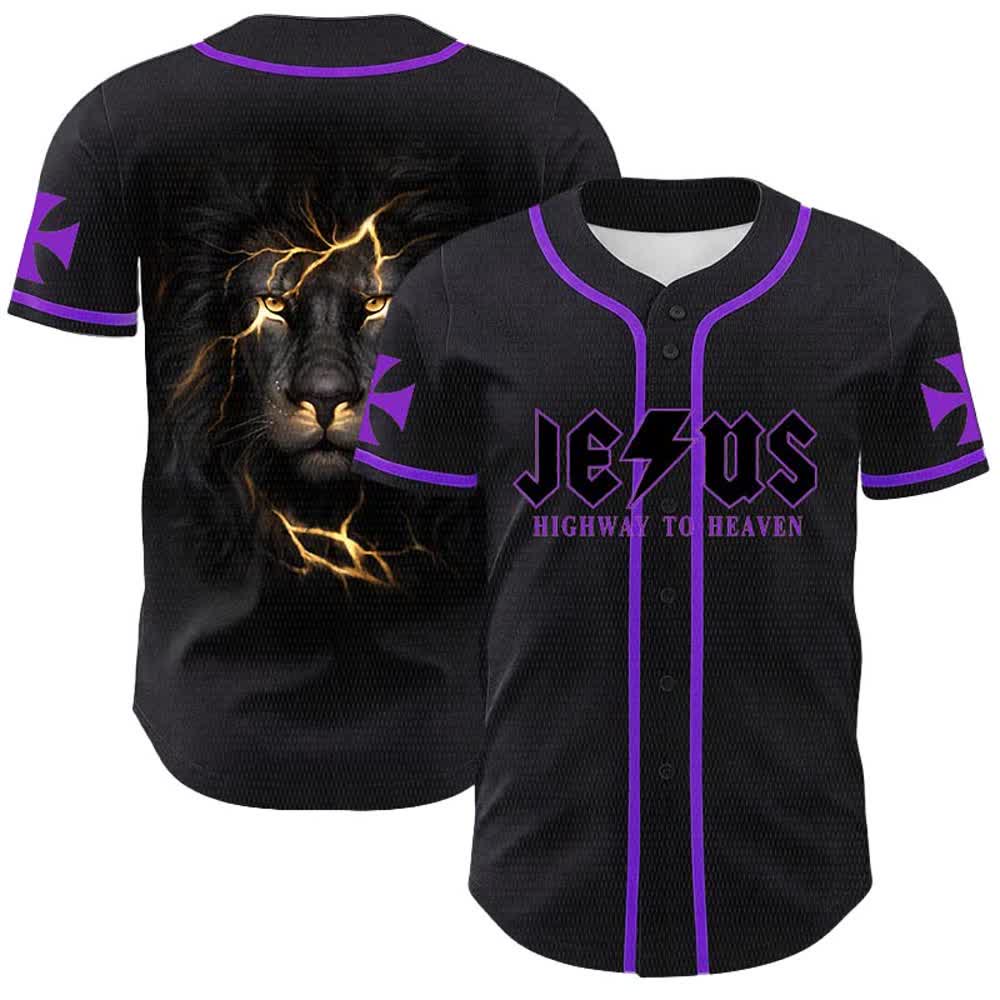 Christianartworkshop Jesus Highway To Heaven Lion Of Judah Unisex Baseball Jersey - Purple - 5XL - image 18