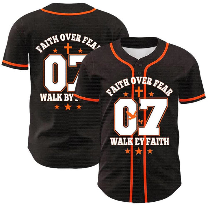 Christianartworkshop Faith Over Fear Walk By Fear Number 07 Dove Cross Unisex Baseball Jersey - Orange - 5XL - image 9