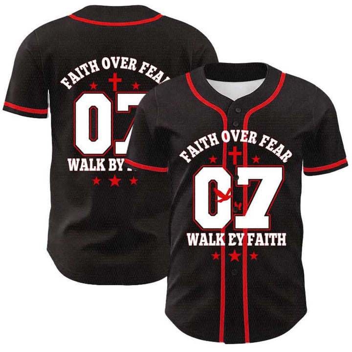 Christianartworkshop Faith Over Fear Walk By Fear Number 07 Dove Cross Unisex Baseball Jersey - Red - 5XL - image 6