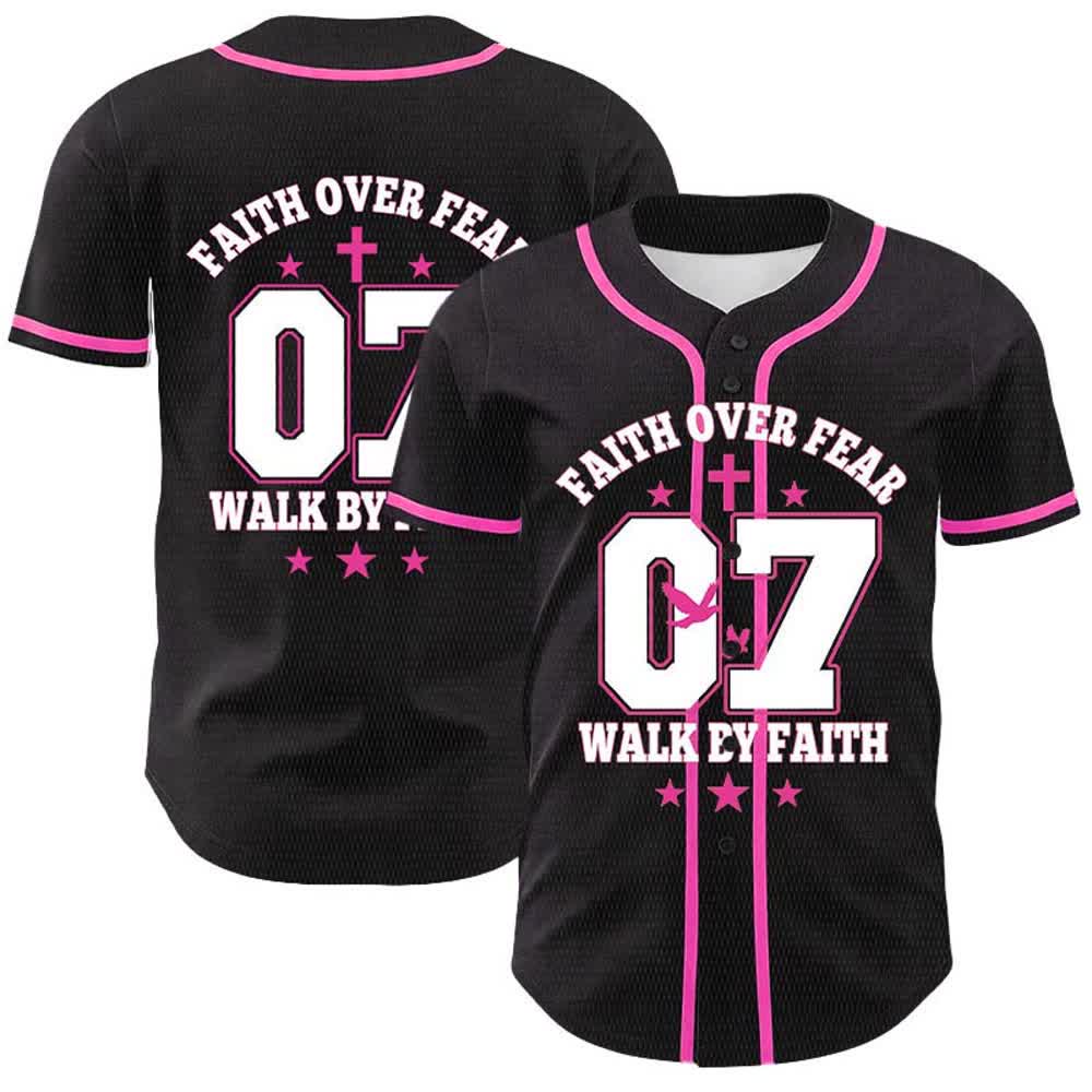 Christianartworkshop Faith Over Fear Walk By Fear Number 07 Dove Cross Unisex Baseball Jersey - Pink - 5XL - image 21