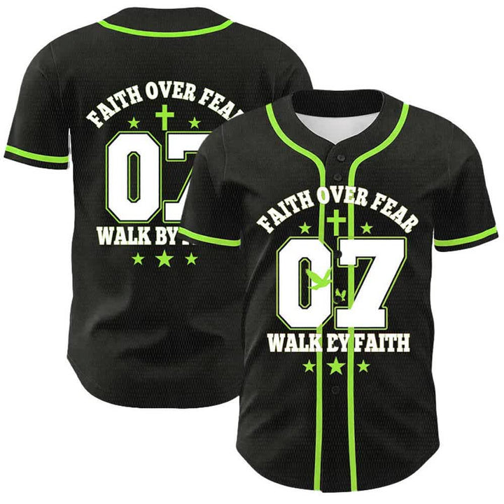 Christianartworkshop Faith Over Fear Walk By Fear Number 07 Dove Cross Unisex Baseball Jersey - Light Green - 5XL - image 15