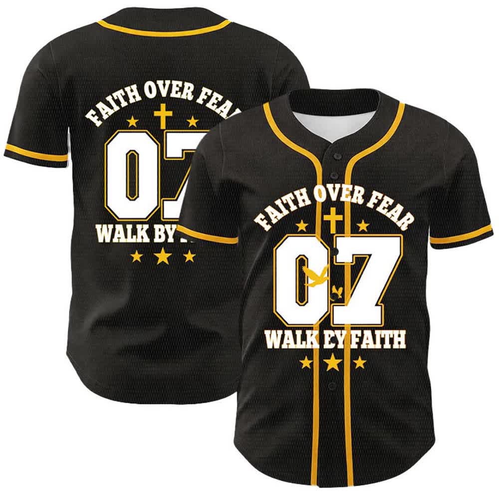 Christianartworkshop Faith Over Fear Walk By Fear Number 07 Dove Cross Unisex Baseball Jersey - Yellow - 5XL - image 0