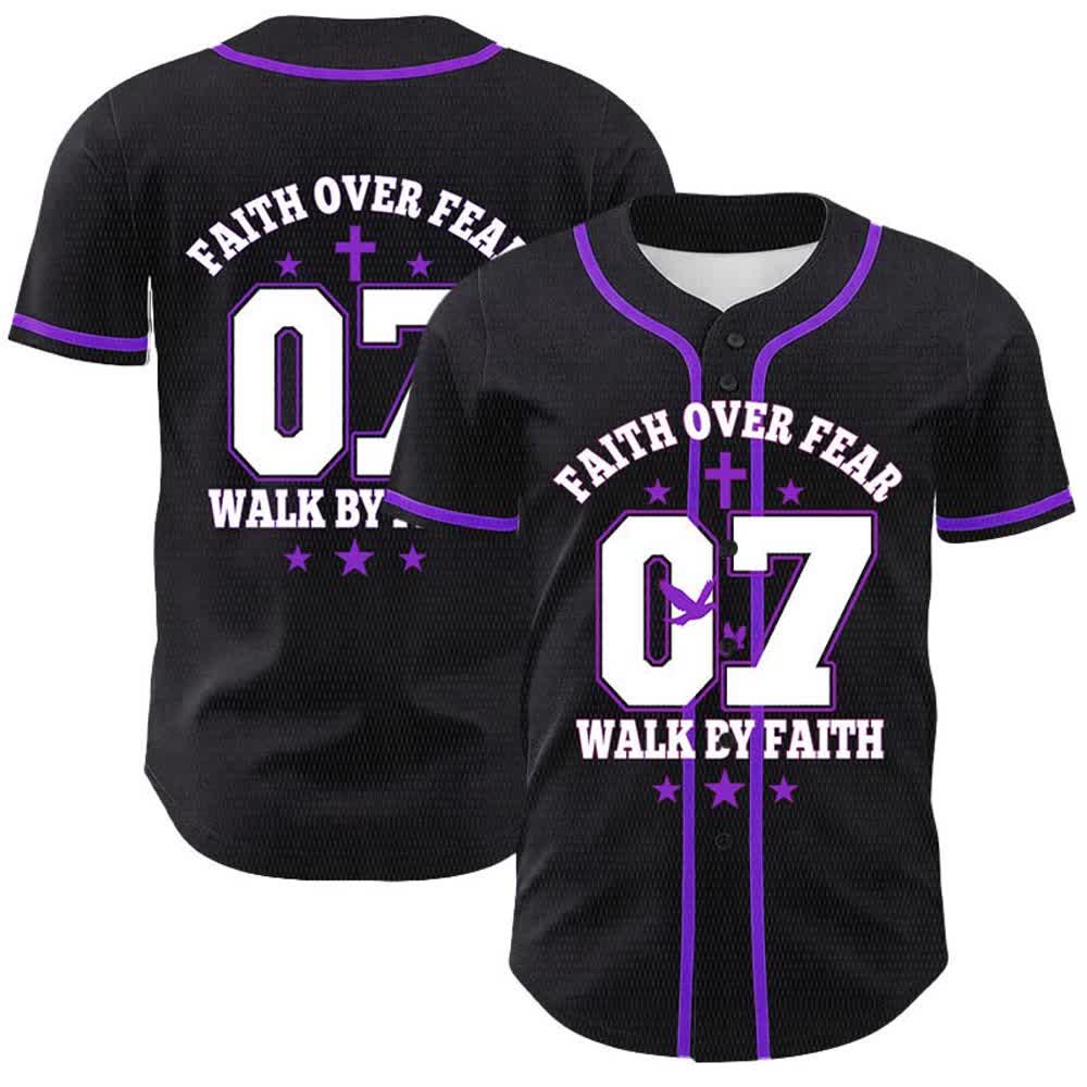 Christianartworkshop Faith Over Fear Walk By Fear Number 07 Dove Cross Unisex Baseball Jersey - Purple - 5XL - image 18