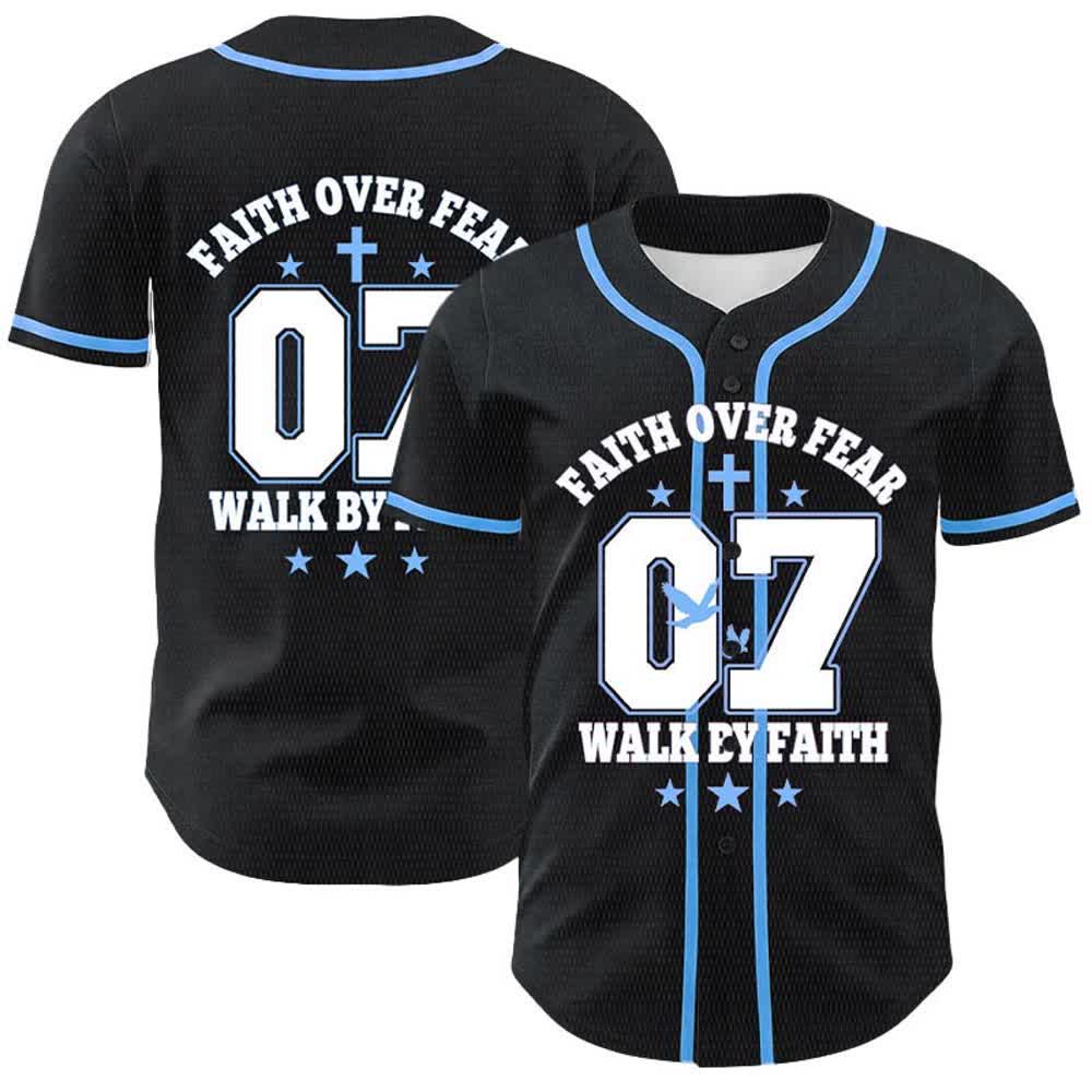 Christianartworkshop Faith Over Fear Walk By Fear Number 07 Dove Cross Unisex Baseball Jersey - Blue - 5XL - image 12