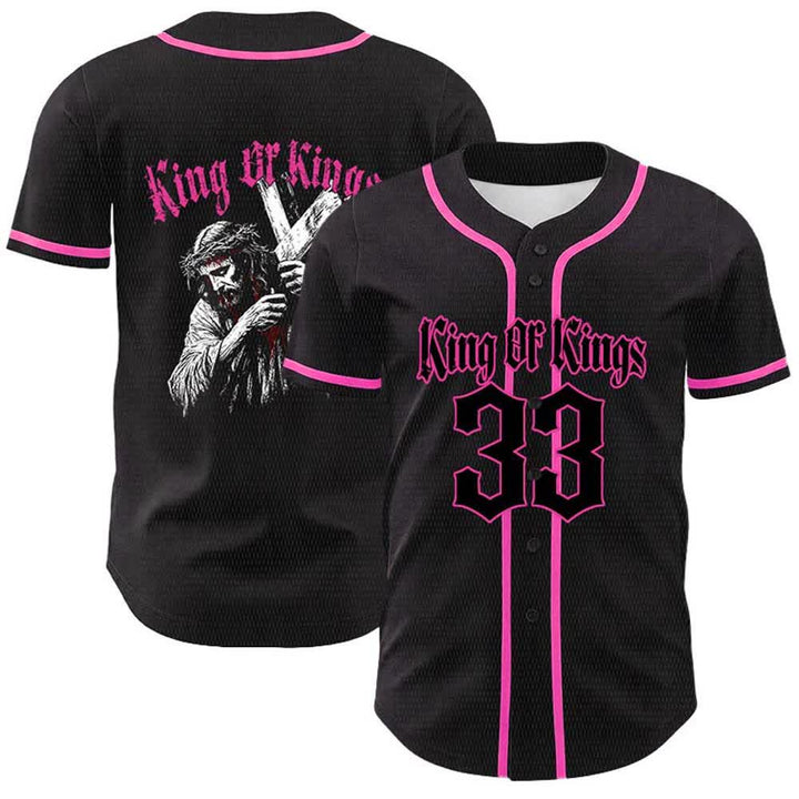Christianartworkshop King Of Kings Number 33 Jesus Carrying Cross Unisex Baseball Jersey - Pink - 5XL - image 21