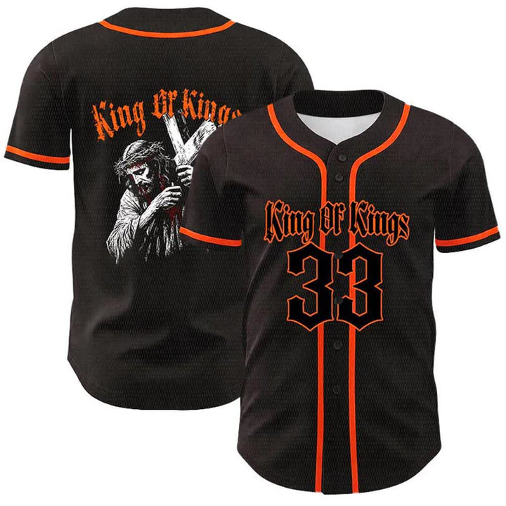 Christianartworkshop King Of Kings Number 33 Jesus Carrying Cross Unisex Baseball Jersey - Orange - 5XL - image 9