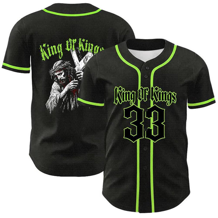 Christianartworkshop King Of Kings Number 33 Jesus Carrying Cross Unisex Baseball Jersey - Light Green - 5XL - image 15