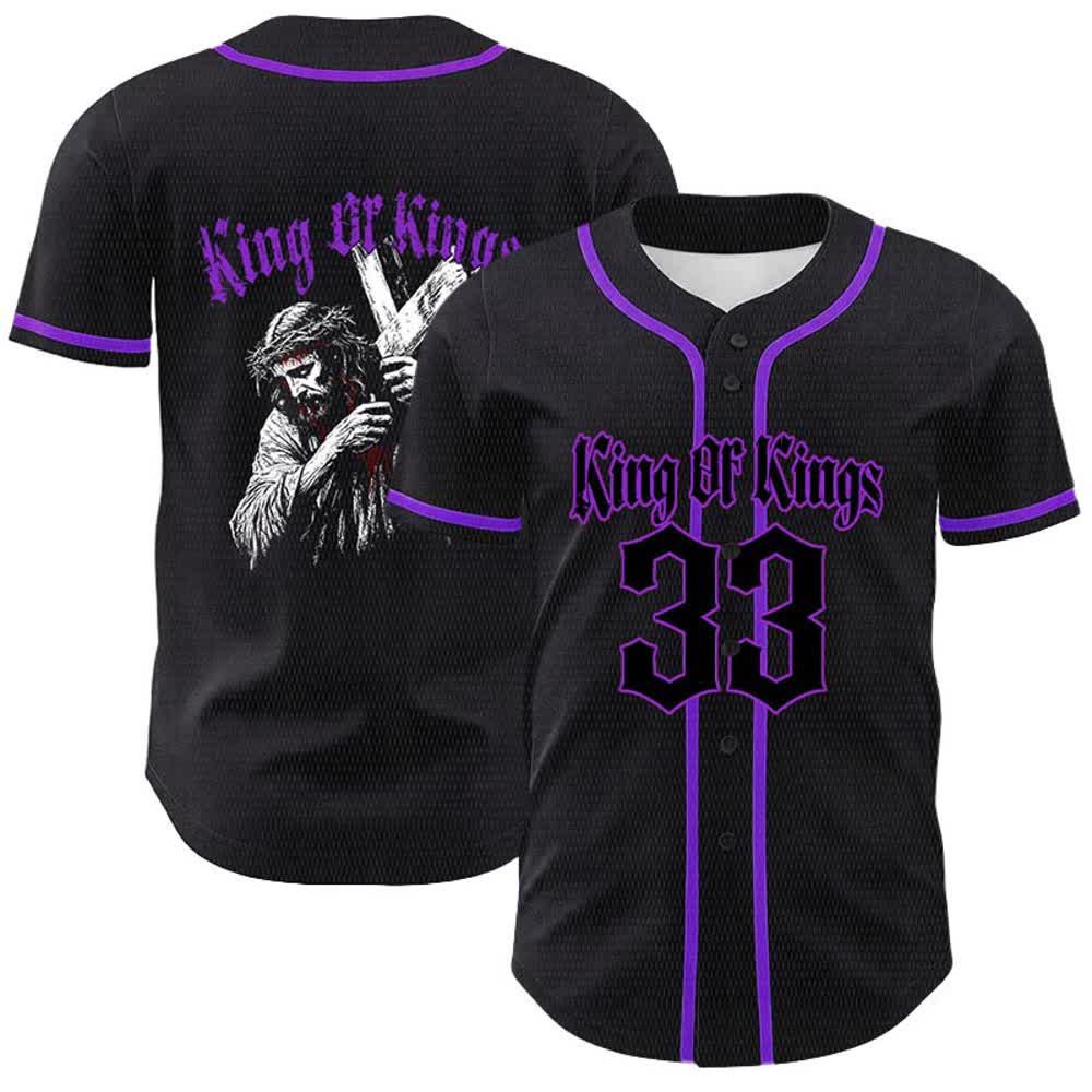 Christianartworkshop King Of Kings Number 33 Jesus Carrying Cross Unisex Baseball Jersey - Purple - 5XL - image 18