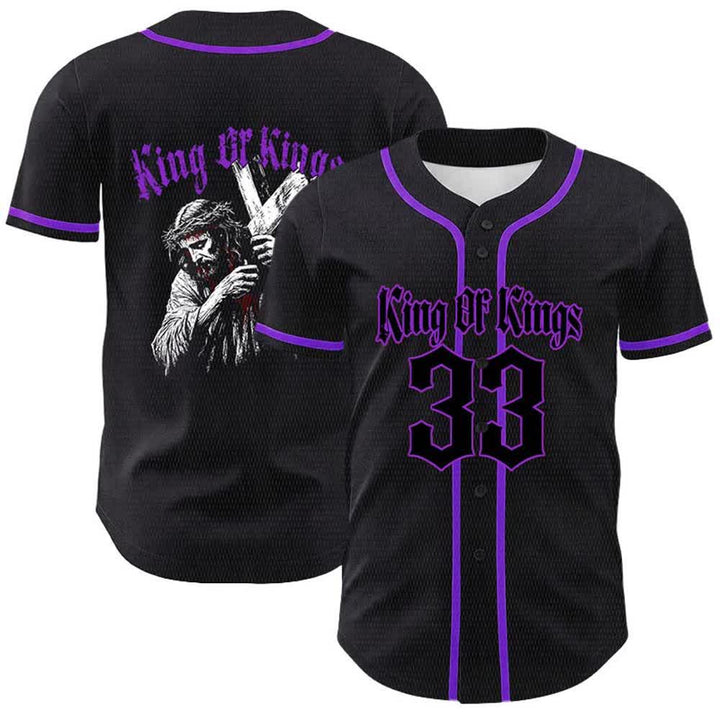 Christianartworkshop King Of Kings Number 33 Jesus Carrying Cross Unisex Baseball Jersey - Purple - 5XL - image 18