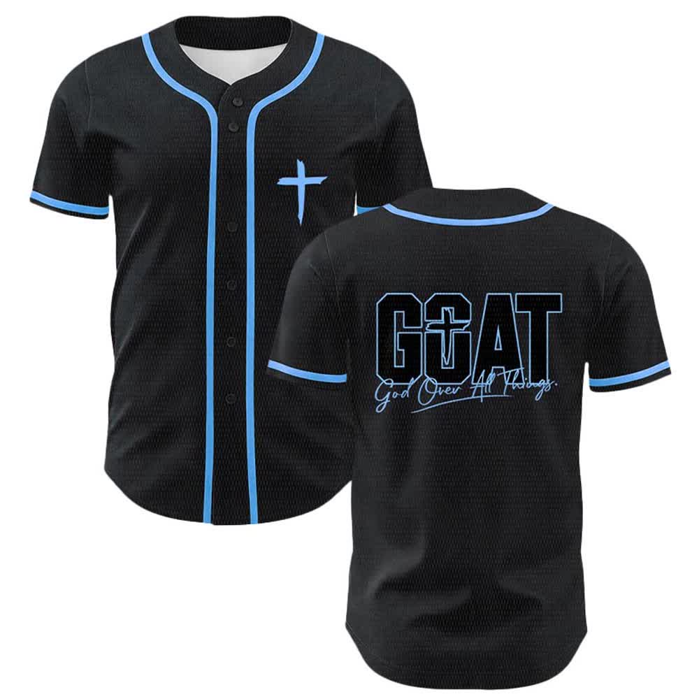 Christianartworkshop GOAT God Over All Things Simple Cross Unisex Baseball Jersey - Blue - 5XL - image 12