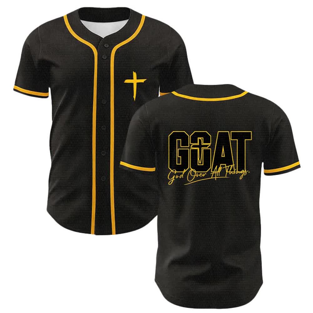 Christianartworkshop GOAT God Over All Things Simple Cross Unisex Baseball Jersey - Yellow - 5XL - image 0