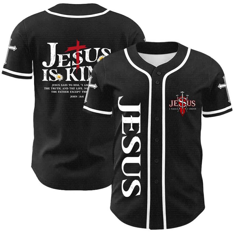 Christianartworkshop Jesus Is King John 14:6 3 Nails 1 Cross Unisex Baseball Jersey - White - 5XL - image 6