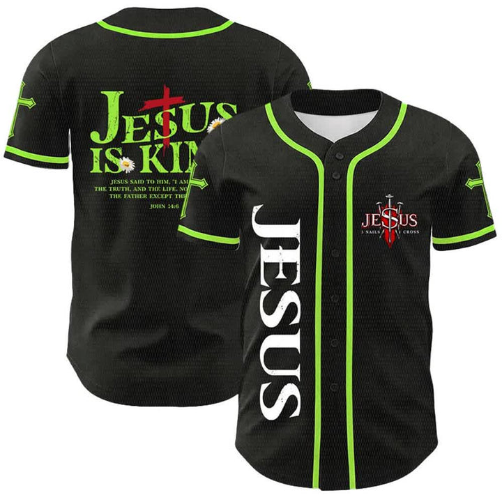 Christianartworkshop Jesus Is King John 14:6 3 Nails 1 Cross Unisex Baseball Jersey - Light Green - 5XL - image 15