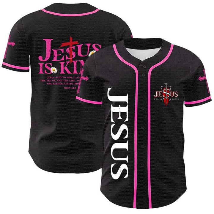 Christianartworkshop Jesus Is King John 14:6 3 Nails 1 Cross Unisex Baseball Jersey - Pink - 5XL - image 21