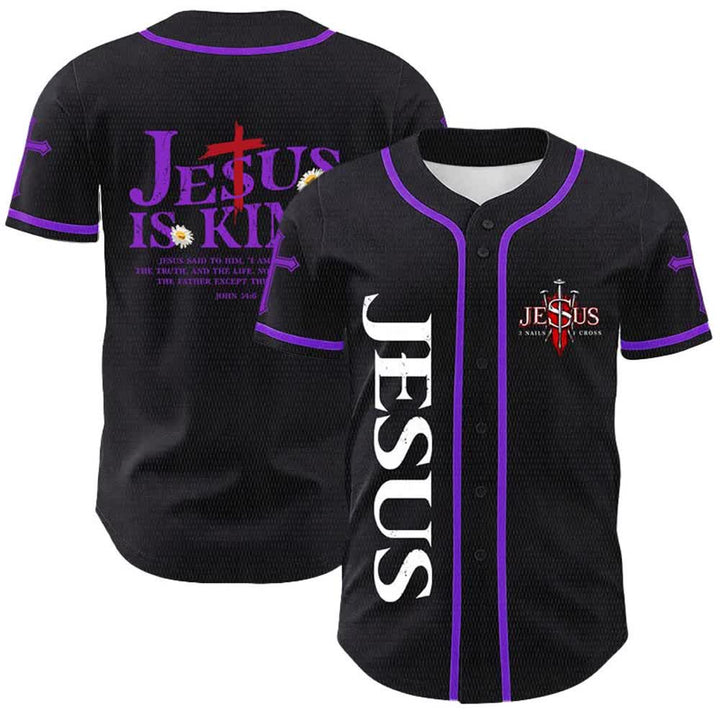 Christianartworkshop Jesus Is King John 14:6 3 Nails 1 Cross Unisex Baseball Jersey - Purple - 5XL - image 18