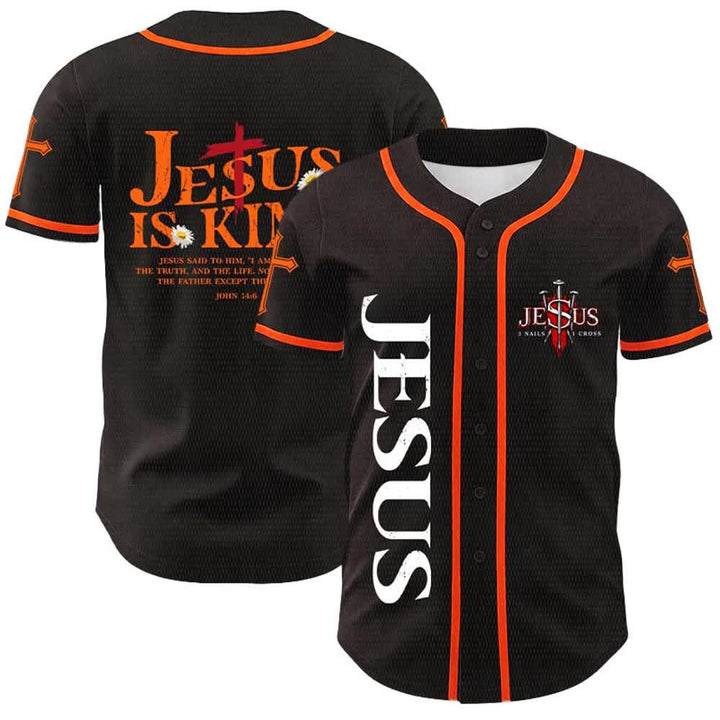 Christianartworkshop Jesus Is King John 14:6 3 Nails 1 Cross Unisex Baseball Jersey - Orange - 5XL - image 9