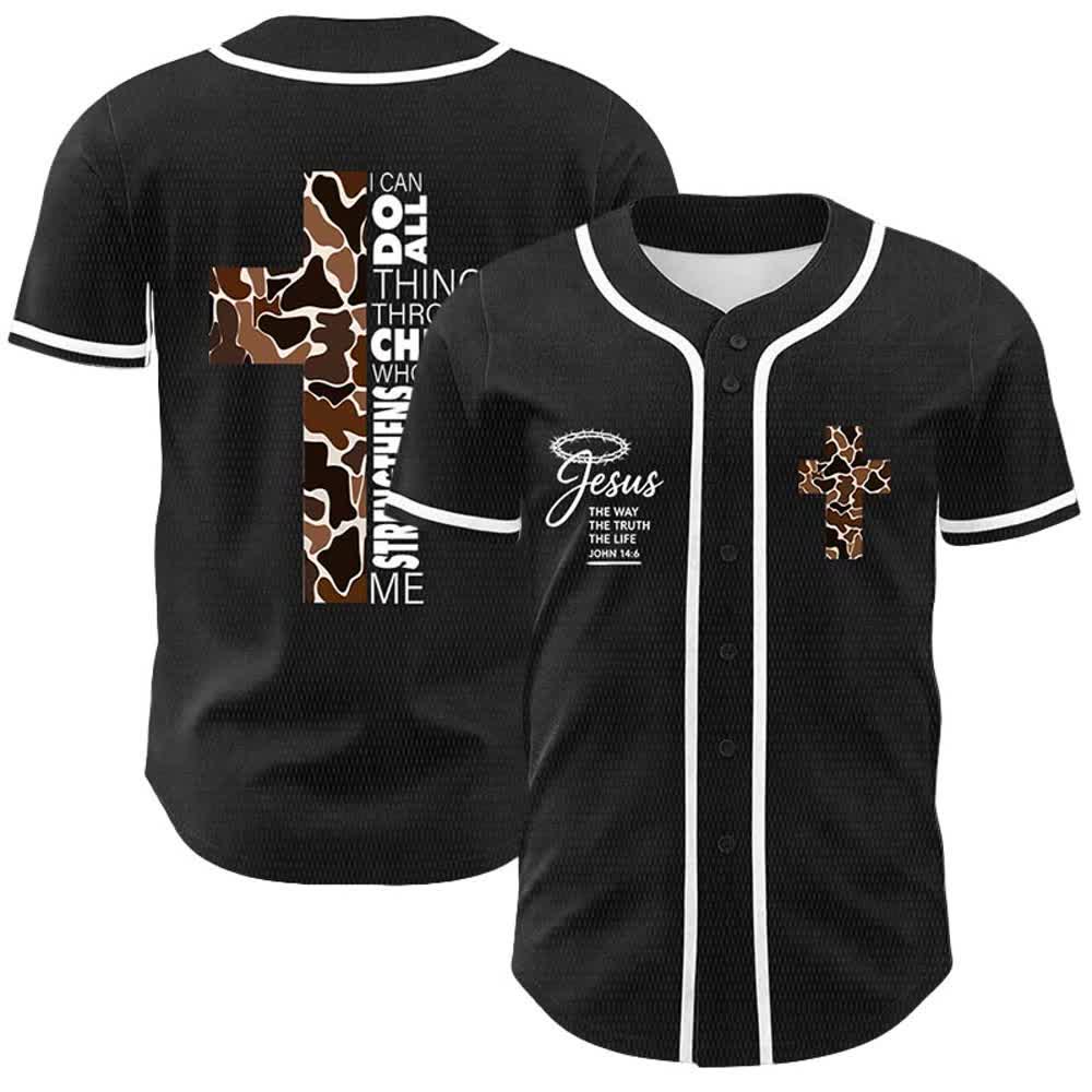 Christianartworkshop Leopard Print Cross I Can Do All Things Through Christ Unisex Baseball Jersey - White - 5XL - image 3