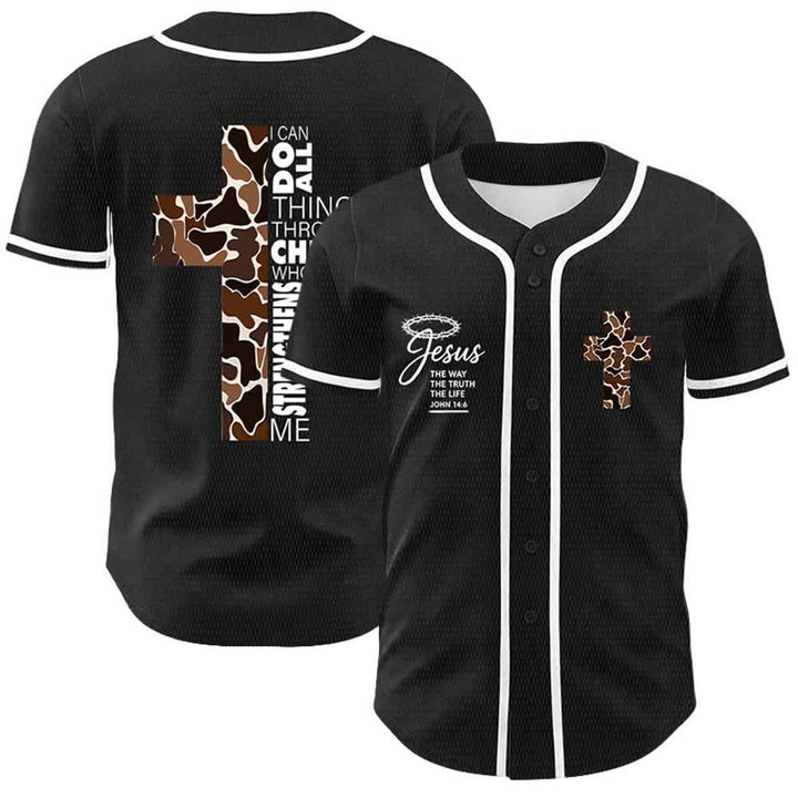 Christianartworkshop Leopard Print Cross I Can Do All Things Through Christ Unisex Baseball Jersey - White - 5XL - image 3