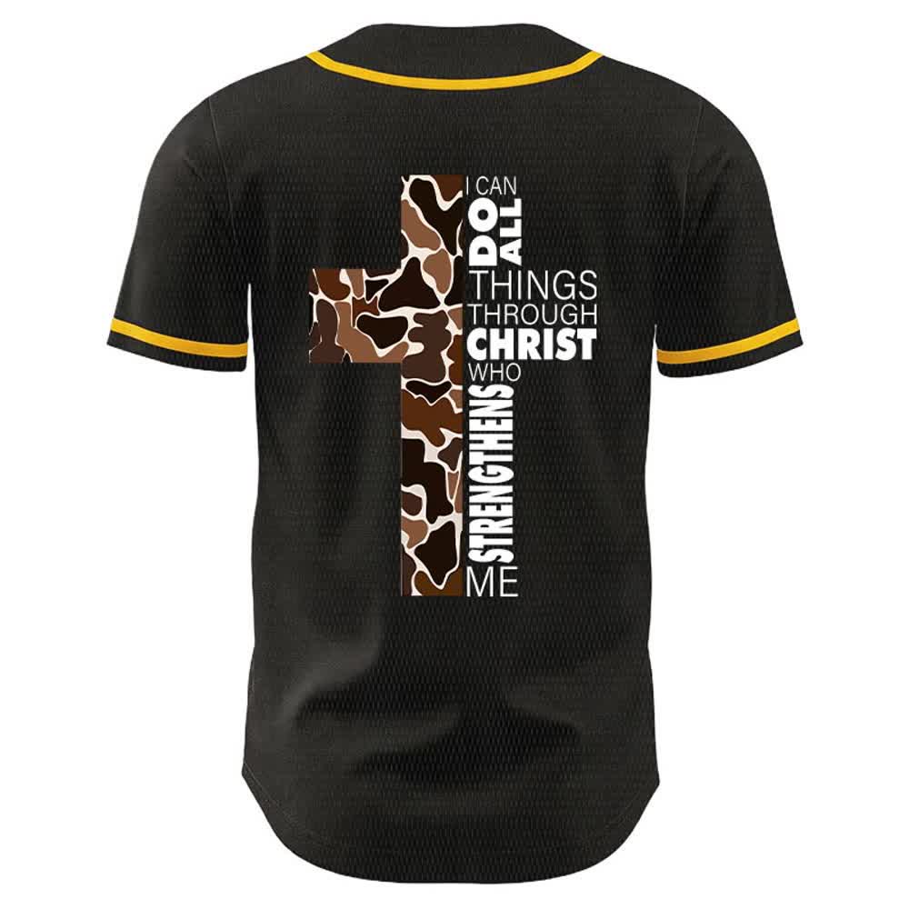 Christianartworkshop Leopard Print Cross I Can Do All Things Through Christ Unisex Baseball Jersey - image 1
