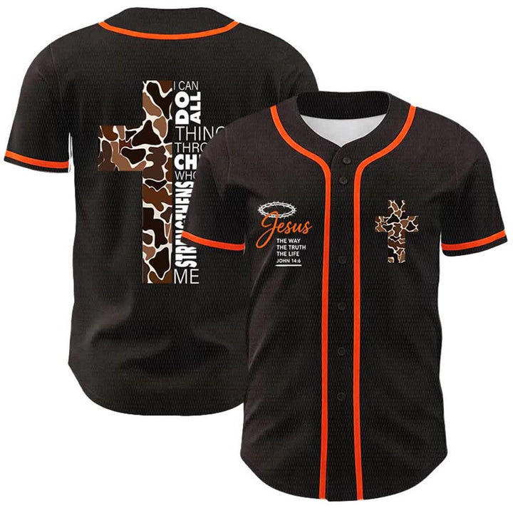Christianartworkshop Leopard Print Cross I Can Do All Things Through Christ Unisex Baseball Jersey - Orange - 5XL - image 9