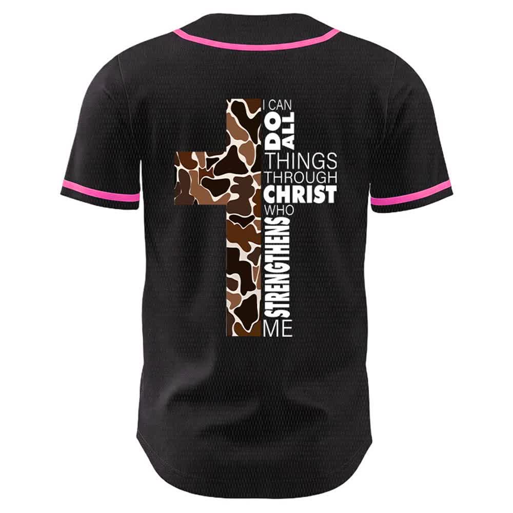 Christianartworkshop Leopard Print Cross I Can Do All Things Through Christ Unisex Baseball Jersey - image 22