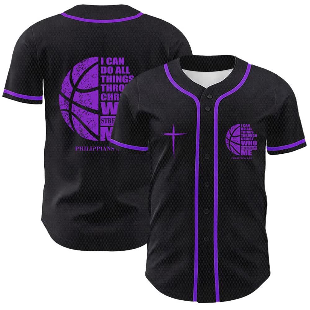 Christianartworkshop Basketball I Can Do All Things Through Christ Unisex Baseball Jersey - Purple - 5XL - image 21
