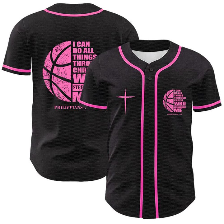 Christianartworkshop Basketball I Can Do All Things Through Christ Unisex Baseball Jersey - Pink - 5XL - image 3
