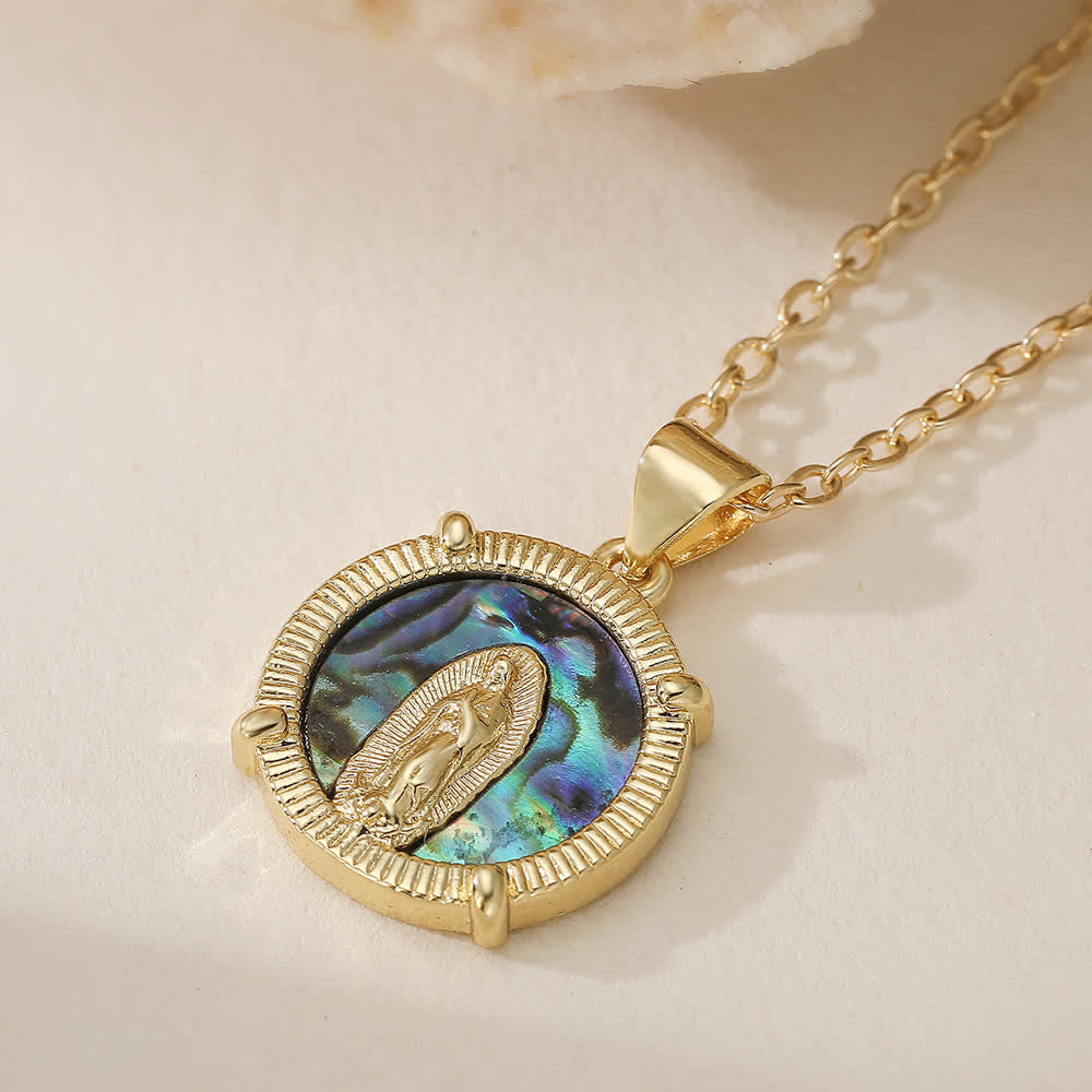 Christianartworkshop Vintage Embossed Round Our Lady Coin Necklace With Multi-Style Inlaid Base: Emblem of Tender Heavenly Shelter - Multicolor - image 0
