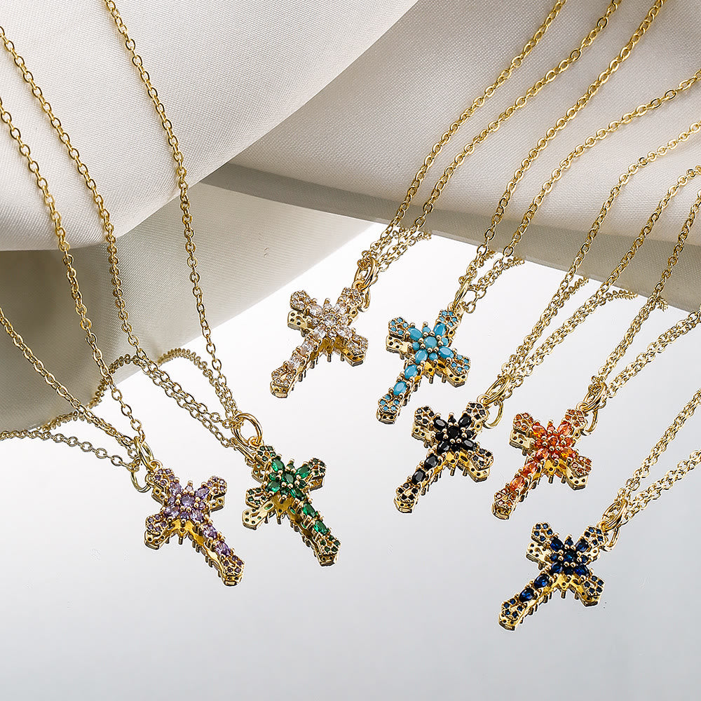 Christianartworkshop Vintage Gem Encrusted Cross Chain Necklace: Emblem of Abiding Heavenly Grace - image 1