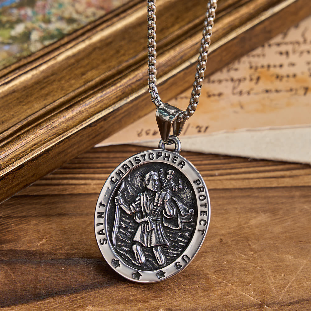 Christianartworkshop Vintage Embossed Saint Christopher Medallion Necklace: Emblem of Safe Celestial Travel - image 0