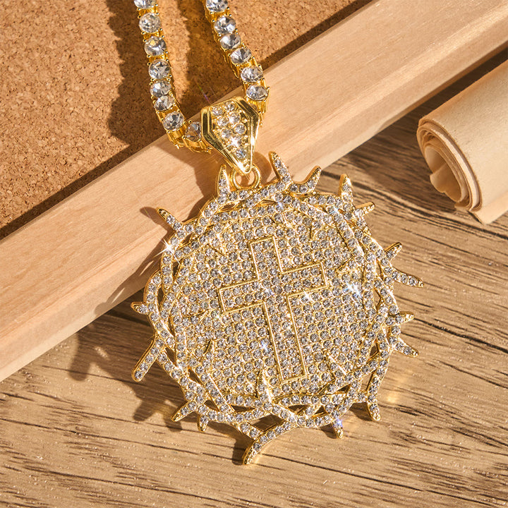 Christianartworkshop Iced Crown of Thorns Cross Medallion Tennis Chain: Emblem of Sacred Redeeming Grace - Thorn Cross - image 0