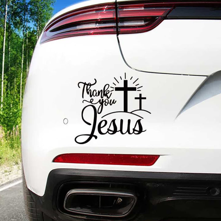 Christianartworkshop Thank You Jesus Cross & Sunburst Car Sticker - Black - Set of 10 - 13*12cm - image 3