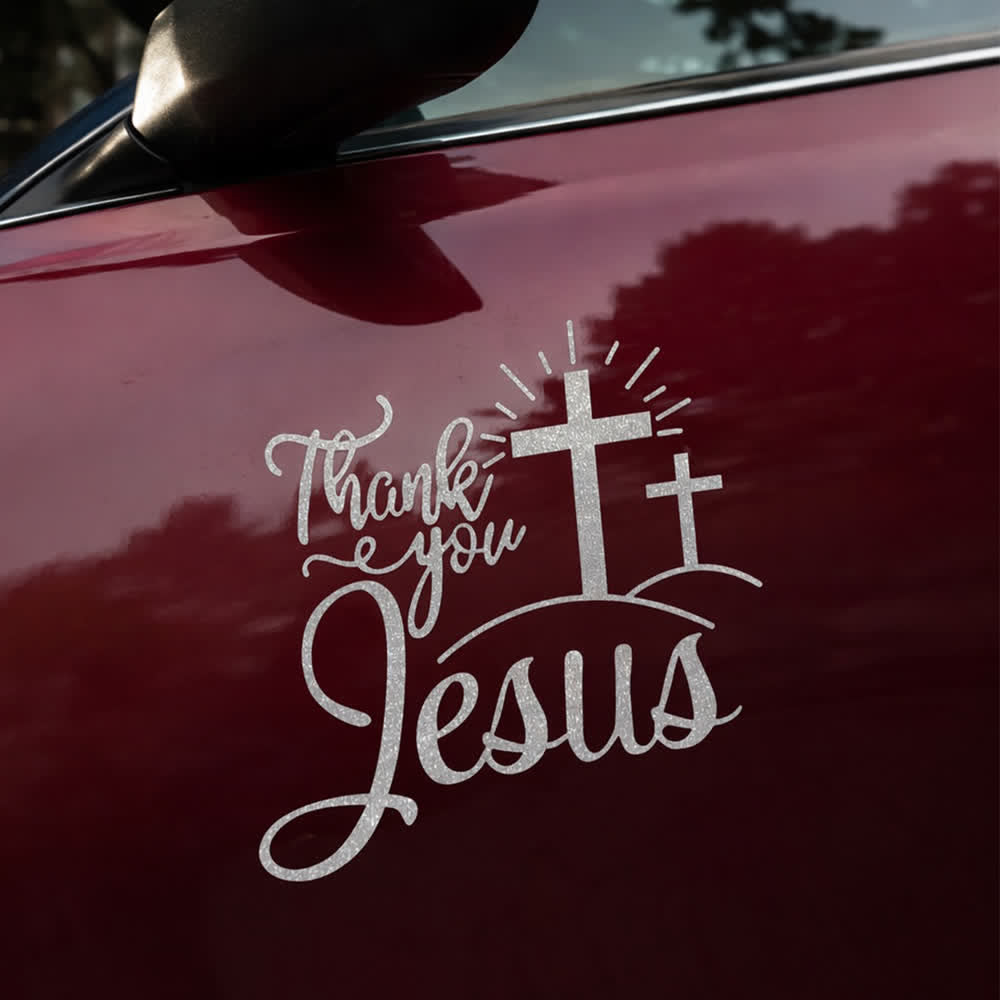 Christianartworkshop Thank You Jesus Cross & Sunburst Car Sticker - Silver - Set of 10 - 13*12cm - image 7