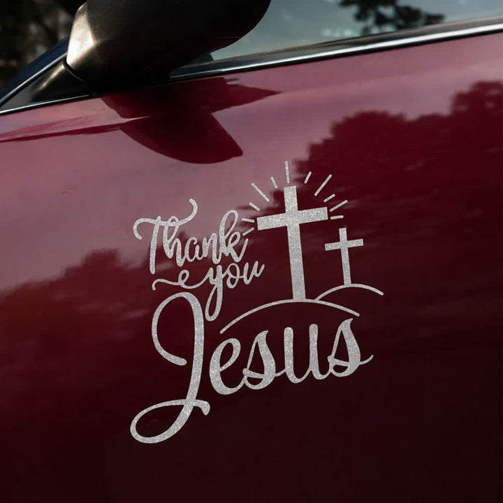 Christianartworkshop Thank You Jesus Cross & Sunburst Car Sticker - Silver - Set of 10 - 13*12cm - image 7