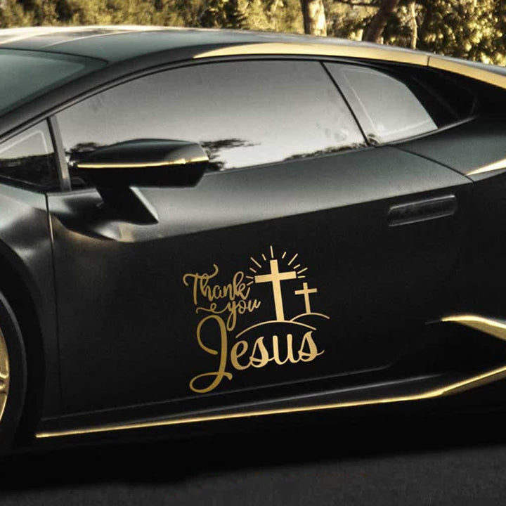 Christianartworkshop Thank You Jesus Cross & Sunburst Car Sticker - Golden - Set of 10 - 13*12cm - image 0