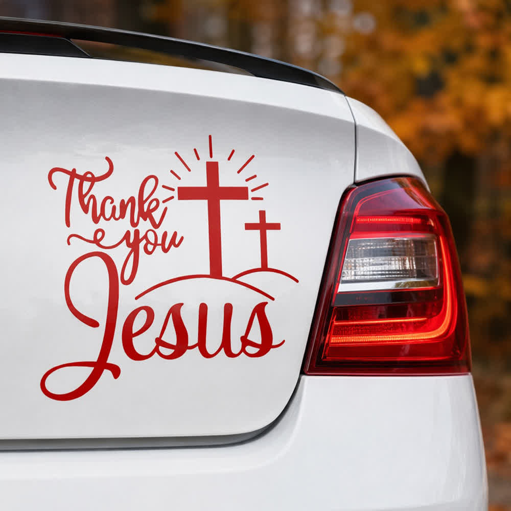 Christianartworkshop Thank You Jesus Cross & Sunburst Car Sticker - Red - Set of 10 - 13*12cm - image 11