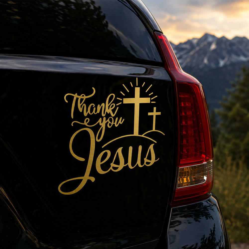 Christianartworkshop Thank You Jesus Cross & Sunburst Car Sticker - image 1