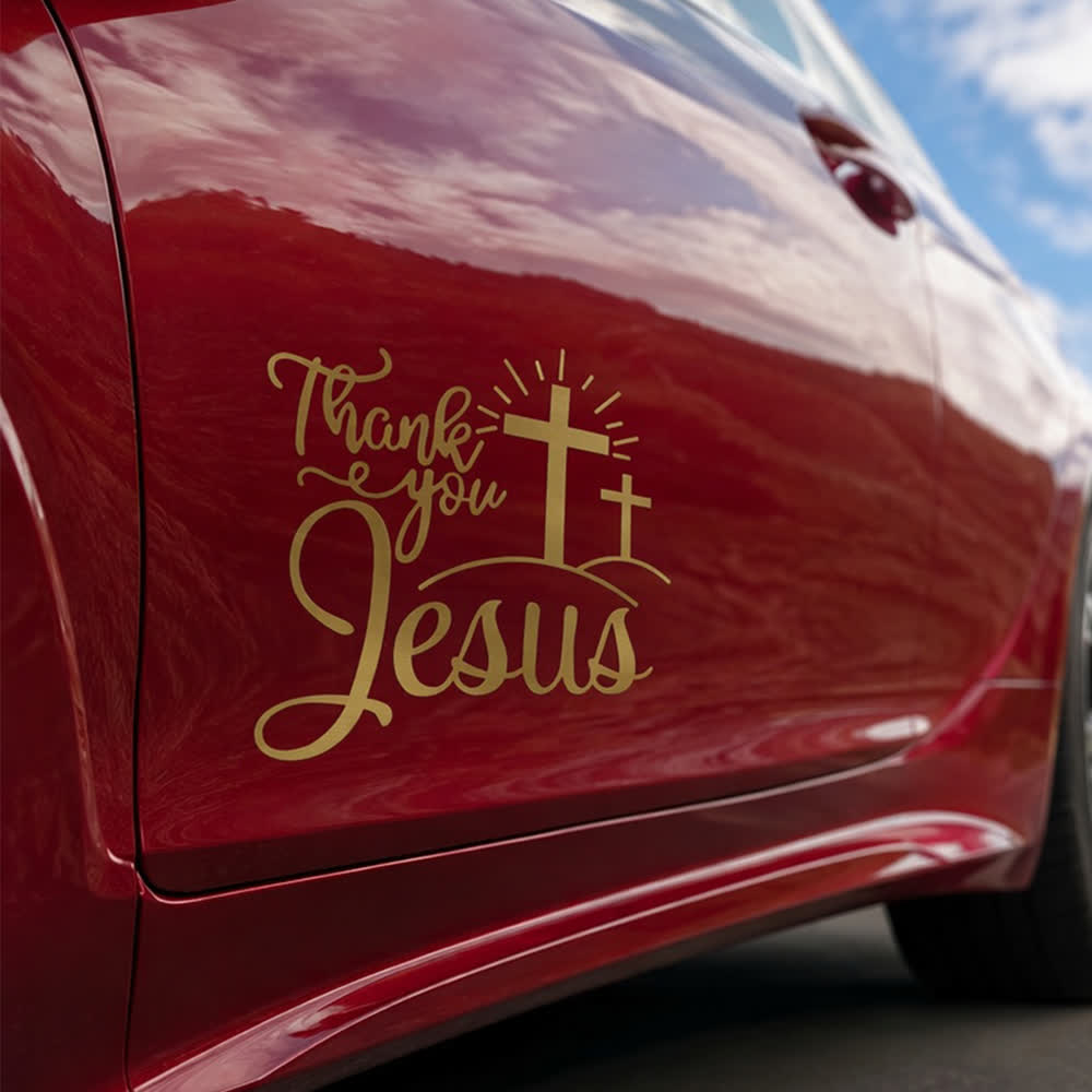 Christianartworkshop Thank You Jesus Cross & Sunburst Car Sticker - image 2