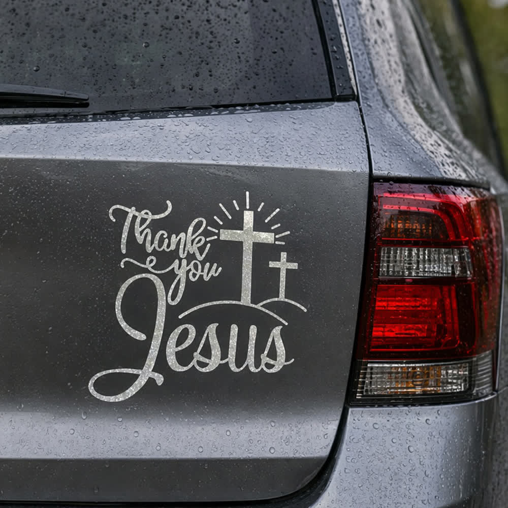 Christianartworkshop Thank You Jesus Cross & Sunburst Car Sticker - image 9
