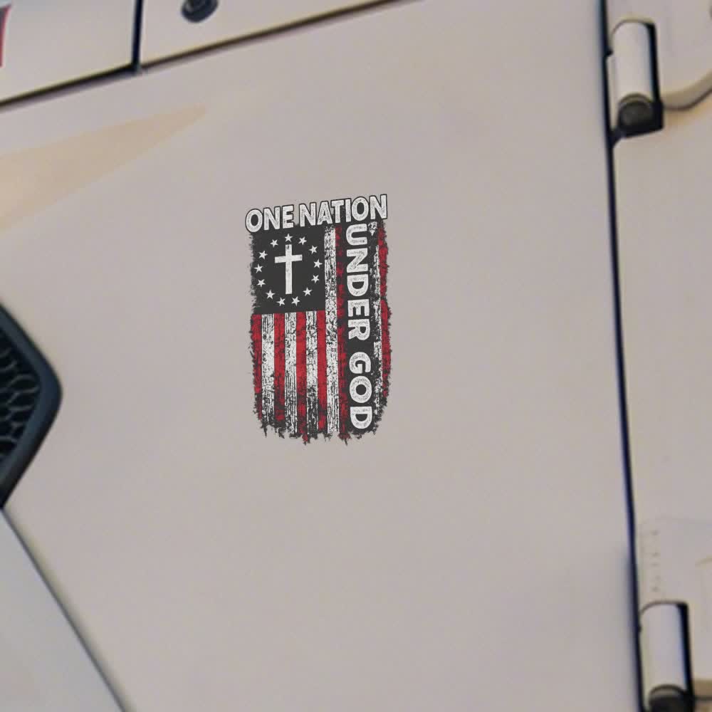Christianartworkshop One Nation Under God American Flag Cross Car Sticker - image 2