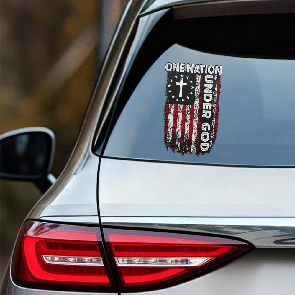 Christianartworkshop One Nation Under God American Flag Cross Car Sticker - image 4