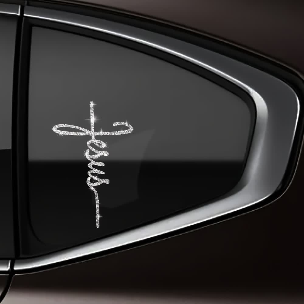 Christianartworkshop 2-Style Sparkly Jesus Cross Faith Car Sticker - image 2
