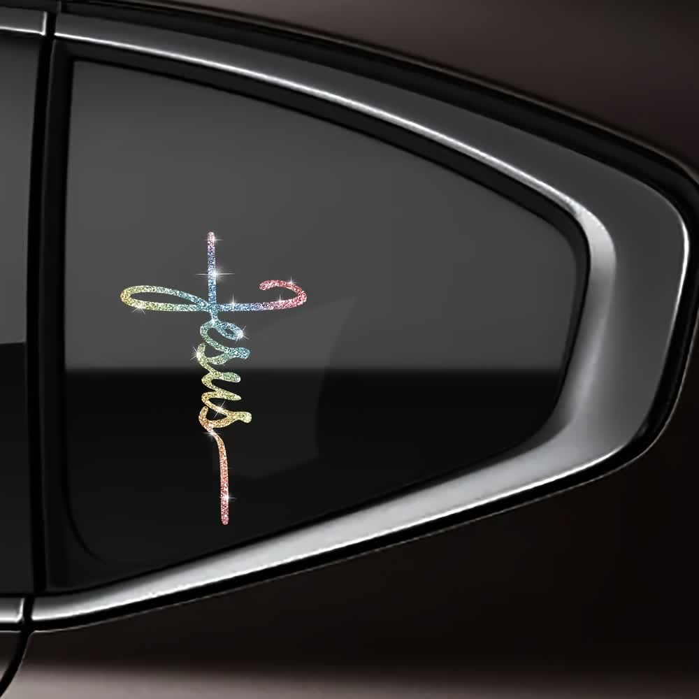 Christianartworkshop 2-Style Sparkly Jesus Cross Faith Car Sticker - Multicolor - Set of 10 - image 0