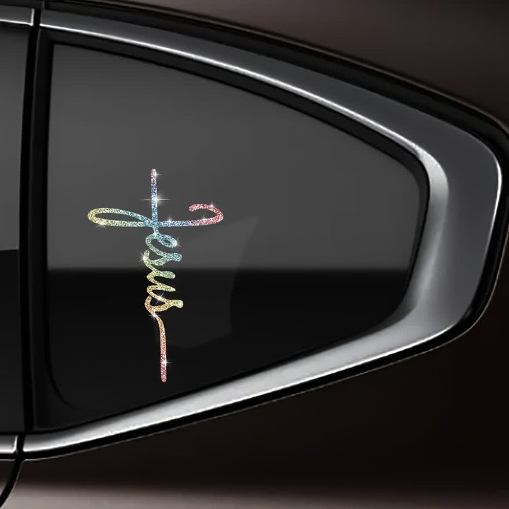 Christianartworkshop 2-Style Sparkly Jesus Cross Faith Car Sticker - Multicolor - Set of 10 - image 0